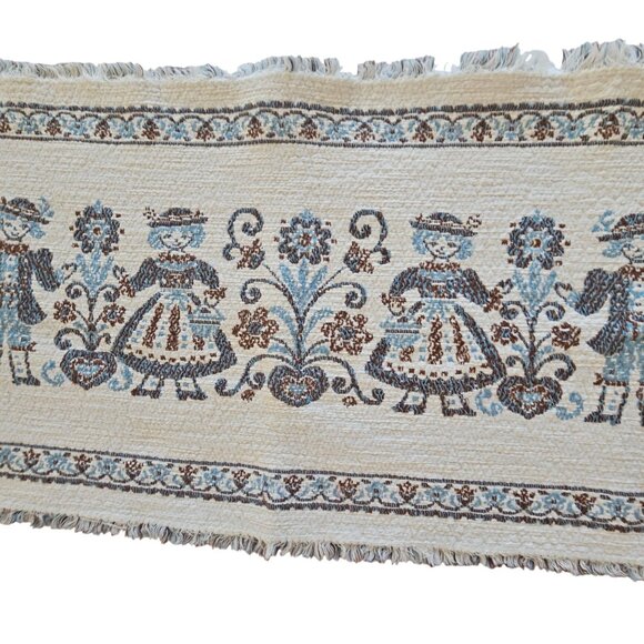 Vintage Raw Edge Hem Scandinavian Folk Art Linen Embroidered Table Runner 35"x13 - Picture 5 of 9